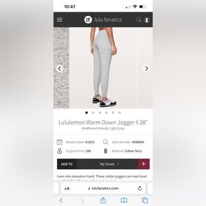 Lululemon warm down jogger